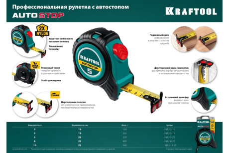 Купить Рулетка KRAFTOOL с автостопом 5м х 25 мм  3412-5-25 фото №14