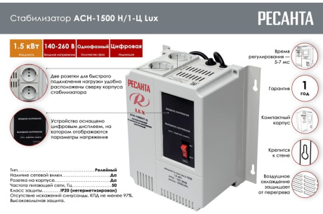 Купить Стабилизатор Ресанта  АСН  1500 Н/1-Ц Lux  навесной фото №9