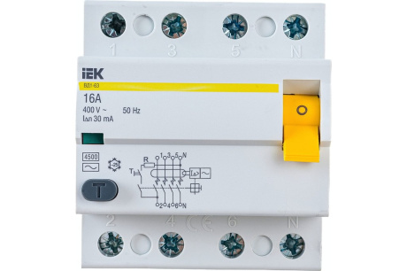 Купить Выключатель дифференциального тока  УЗО  4п 16А 30мА тип AC ВД1-63  IEK MDV10-4-016-030 фото №1